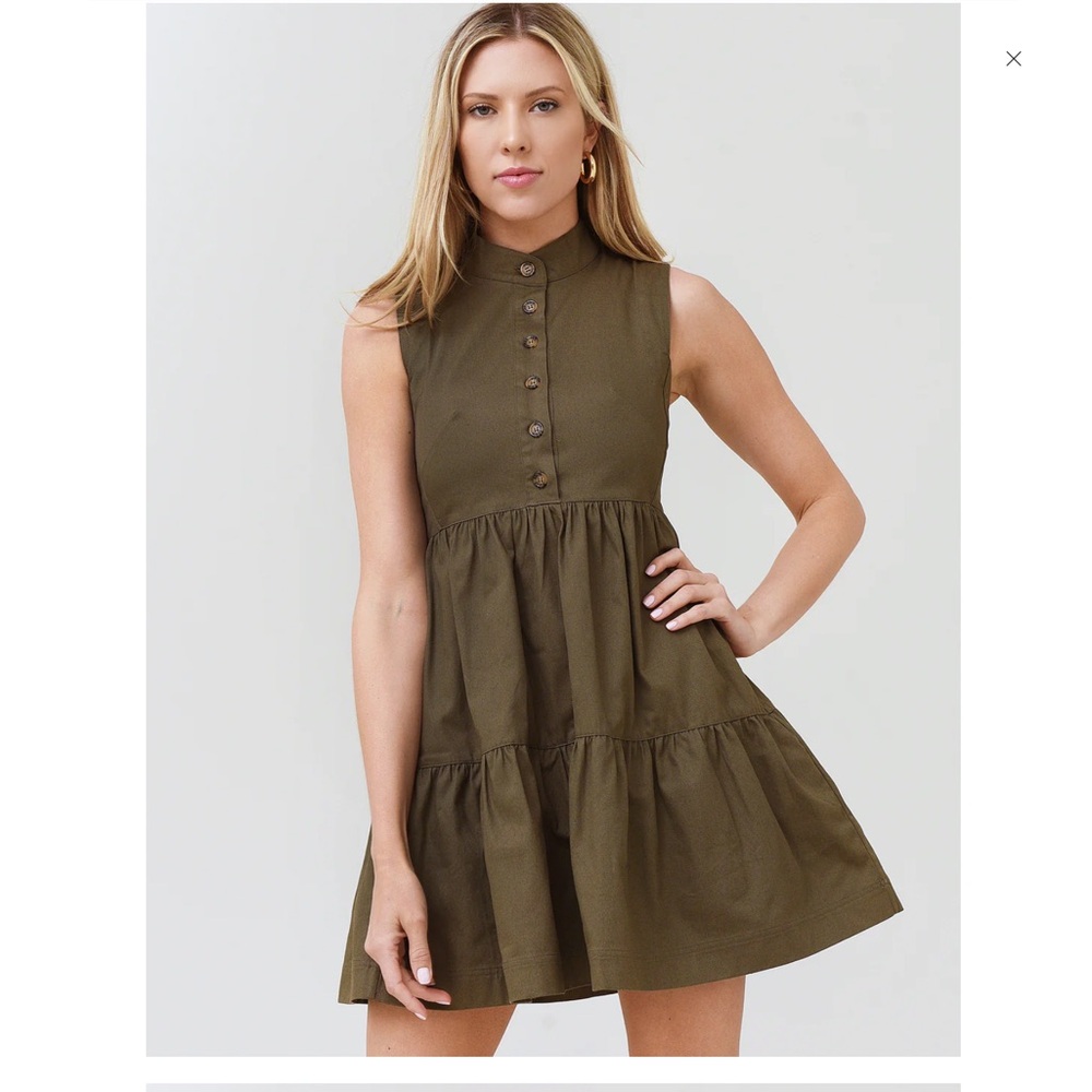 NWT HUNTER BELL Holland Army Green Sleeveless‎ Mini Tiered Dress XS